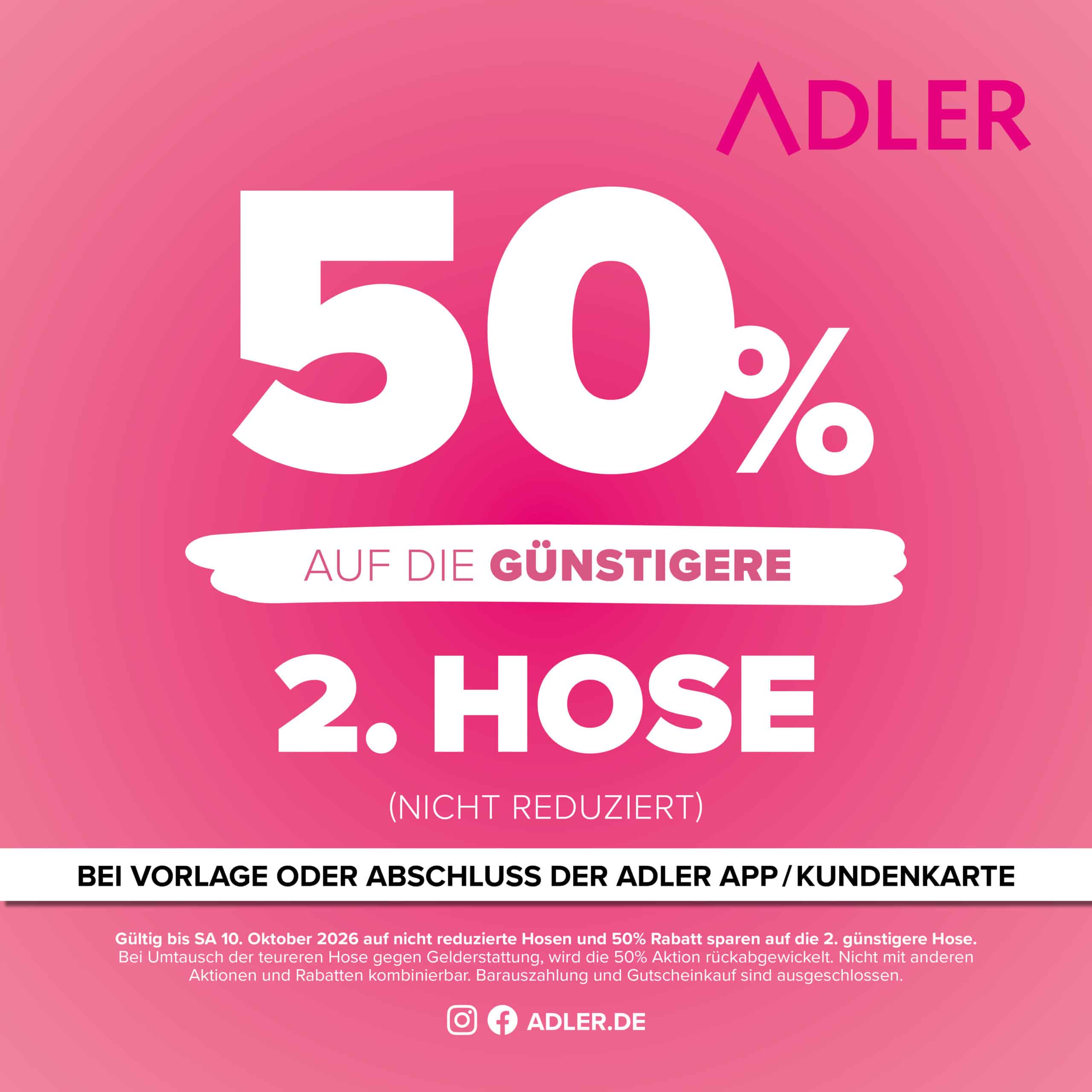 50% auf die zweite Hose bei ADLER